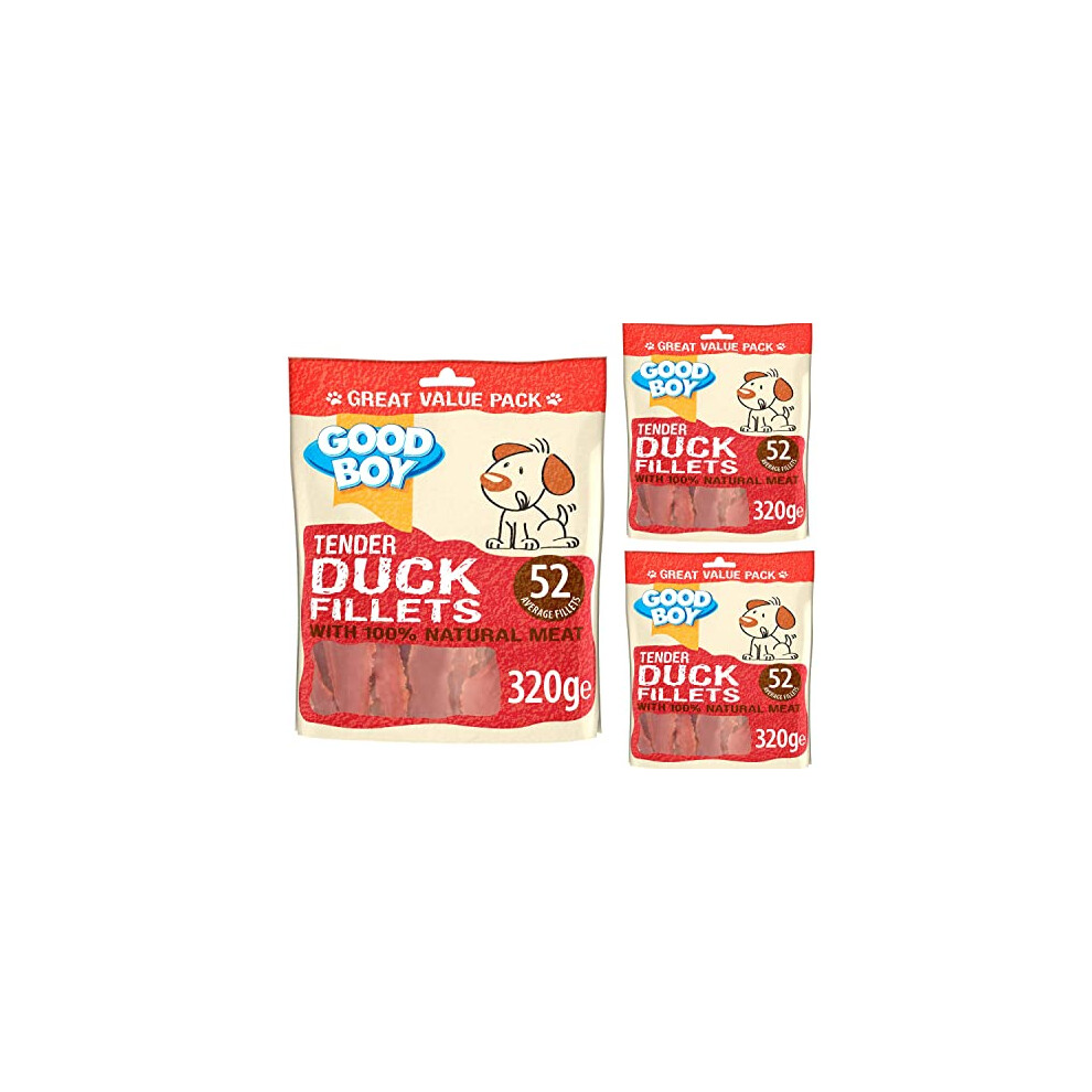 Tender Duck Fillets for Dogs - Bundle of 3 320g Good Boy Natural Duck Treats Low Fat Treats for Dogs Puppies + Howsehold Tote Bag