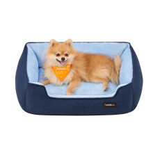Dog Bed, Linen-Look Pet Bed, Dog Sofa Bed with Raised Edges, Non-Slip Bottom, Removable Washable Cover, M, for Small Dogs, 70 x 55 x 21 cm, Pale Blue