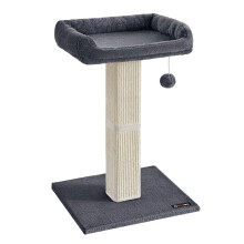 Cat Scratching Post, Cat Scratcher with 40 x 30 cm Plush Perch, Cat Tree, 71 cm Tall Scratch Post with Woven Sisal, 45 x 40 cm Base, Pompom, Dark Grey