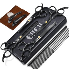 Dog Grooming Scissors Kit, 10-in-1 Professional Pet Grooming Scissors Set with Safety Round Tip (Dogs/Cat Hair Cutting Trimming Thinning Shears with