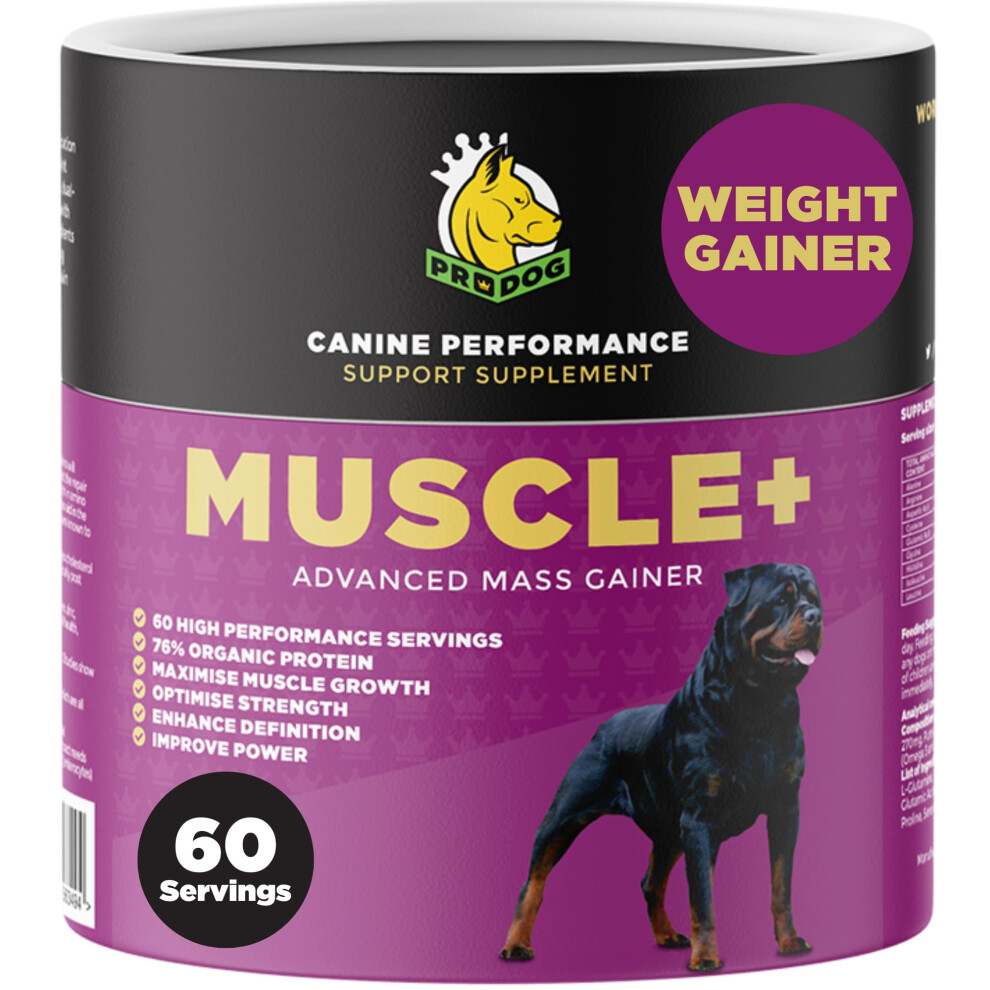 Muscle+ Dog Weight Gainer | 76% Protein Per Scoop - 60 Servings | Must Have For Dogs Struggling To Gain Weight | Aids Injury Recovery | Perfect for