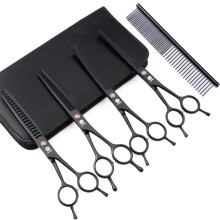 Professional 7.0 Inches Dog Grooming Scissors Kit Cutting Curved Scissors Thinning Shears Grooming Comb Pet Hair Trimming Scissors Set for Dogs and