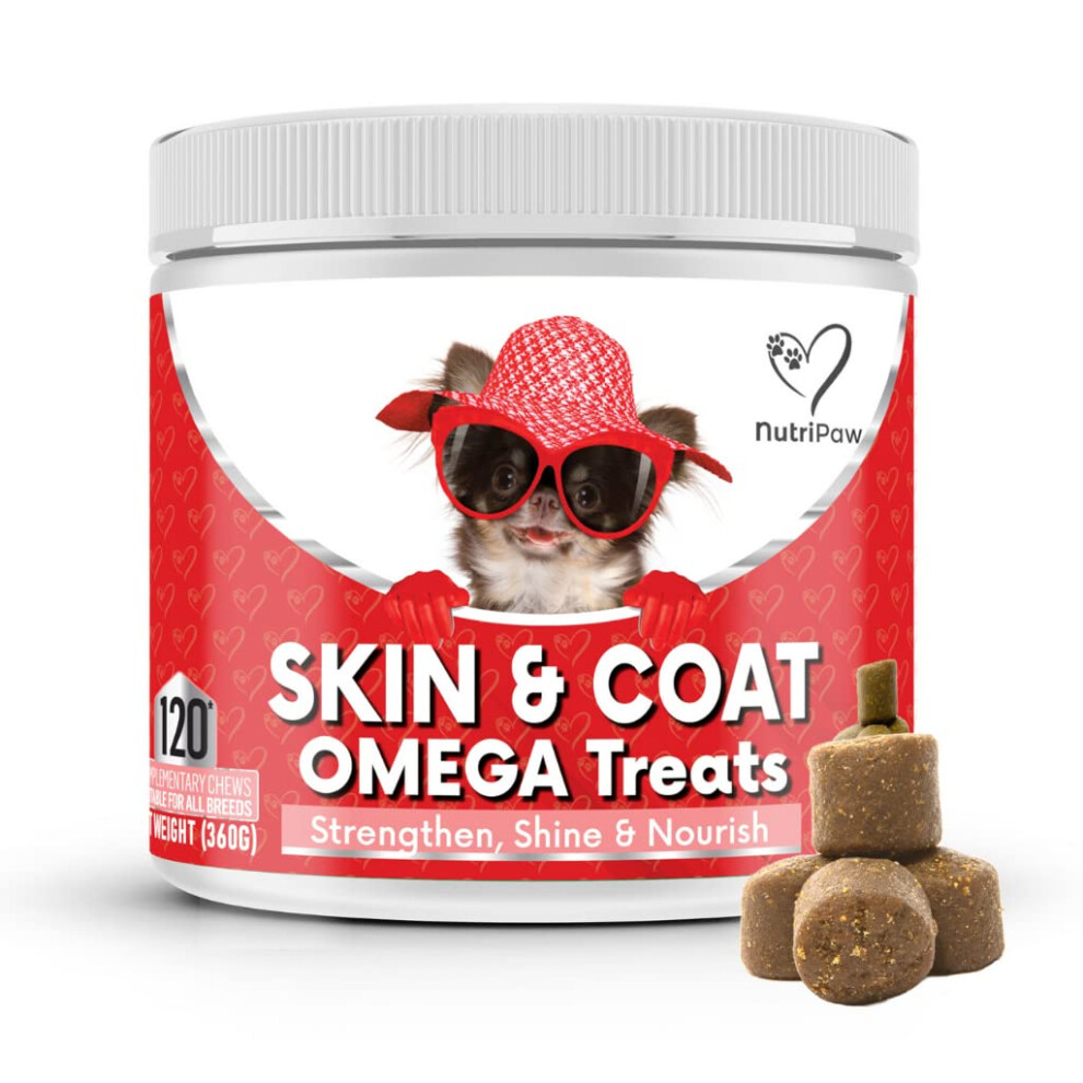 Skin & Coat Omega Treats - Nourish, Strengthen, Protect Skin & Coat, Reduce Excessive Shedding - Rich in EPA & DHA - Perfect for Small, Medium and