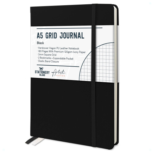 A5 Squared Notebook, Graph Paper Notebook with 120gsm Premium Thick Paper, 180 Pages Hardback Grid Notebook for Planning, Diary, Journaling