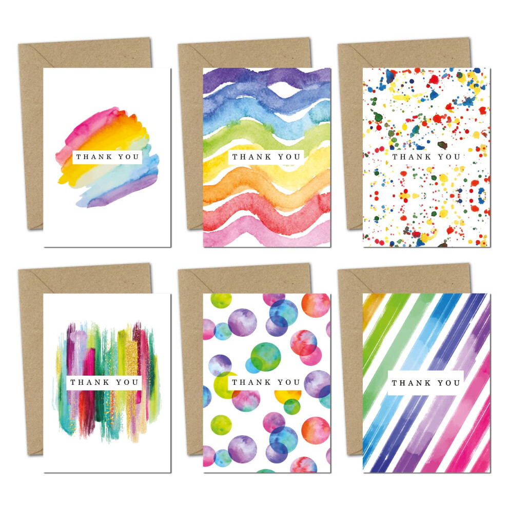 Giftinghouse 12 Thank You Cards - Watercolour Design - Thank You Cards Multipack With Envelopes - Greeting Cards For Wedding, Kids - Fully Recyclable And