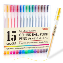 15 Colours Gel Ink Pens, 0.38mm Extra Fine Point Ballpoint Pens, Coloured Japanese Style Gel Pens for Writing and Journaling, Japanese Stationery for