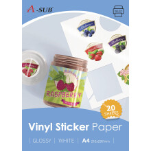 White Glossy Premium Waterproof Printable Vinyl Sticker Paper, Self-Adhesive Vinyl Labels for Inkjet Printers, A4 Size, 20 Sheets
