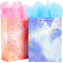 Gift Bag Small Gift Bags Set,2 Gift Bags with FREE Tissue Paper-Birthday Gift Bag with Handles,Paper Gift Bags for Present Bag,Pink Blue Gift Bags for