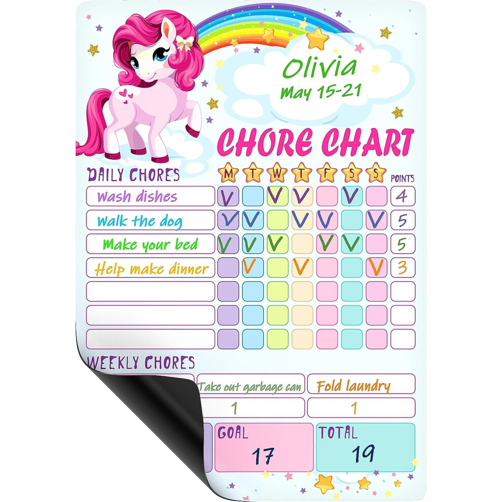 Magnetic Chore Chart for Kids 22x31 (A4) - Dry Erase Chore Chart Magnetic Weekly Chore Chart for Kids Multiple Girls Dry Erase Responsibility Chart