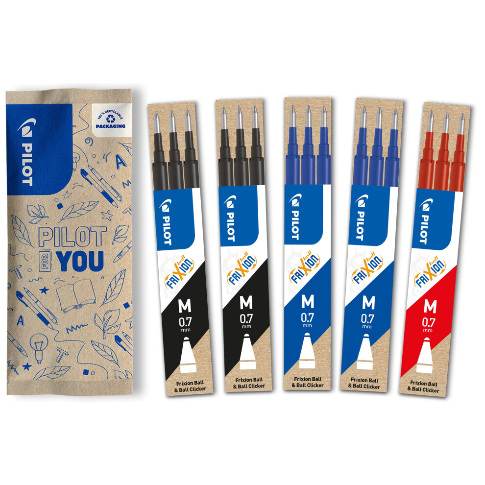 Frixion Rollerball Refill 0.7 Refill Pack of 15 (Blue, Black, Red)