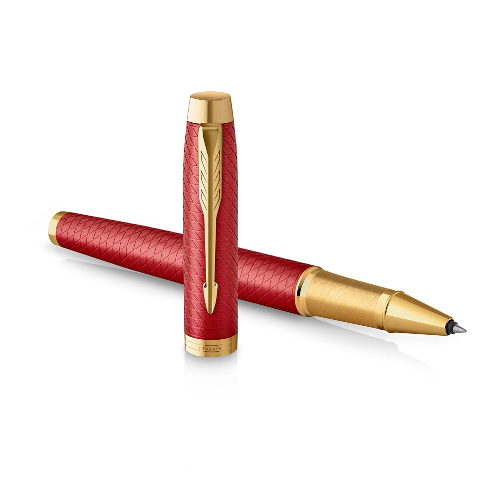 IM Rollerball Pen | Premium Red Lacquer with Gold Trim | Fine Point with Black Ink Refill | Gift Box, 1 Count (Pack of 1)