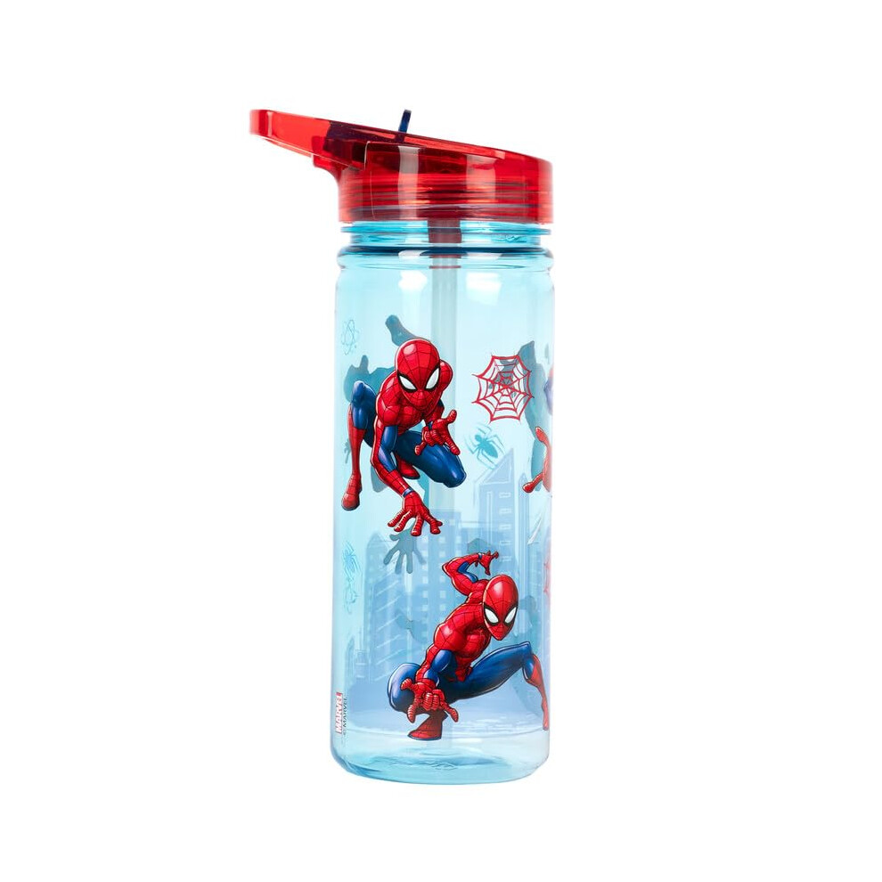 Marvel Spiderman Plastic Bottle With Straw Bpa Free 580 Ml School Water Bottle For Boys 100% Leakproof Durable Superhero Bottle