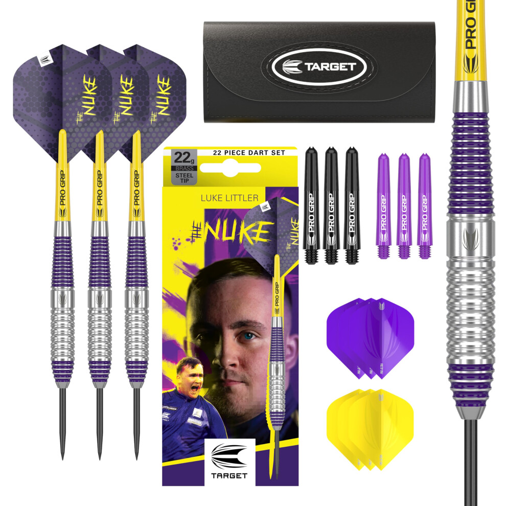 Darts Luke Littler Brass Steel Tip Darts Set â 22G Steel Tip Dart, The Nuke Player Edition Dart Set, Dart Accessories