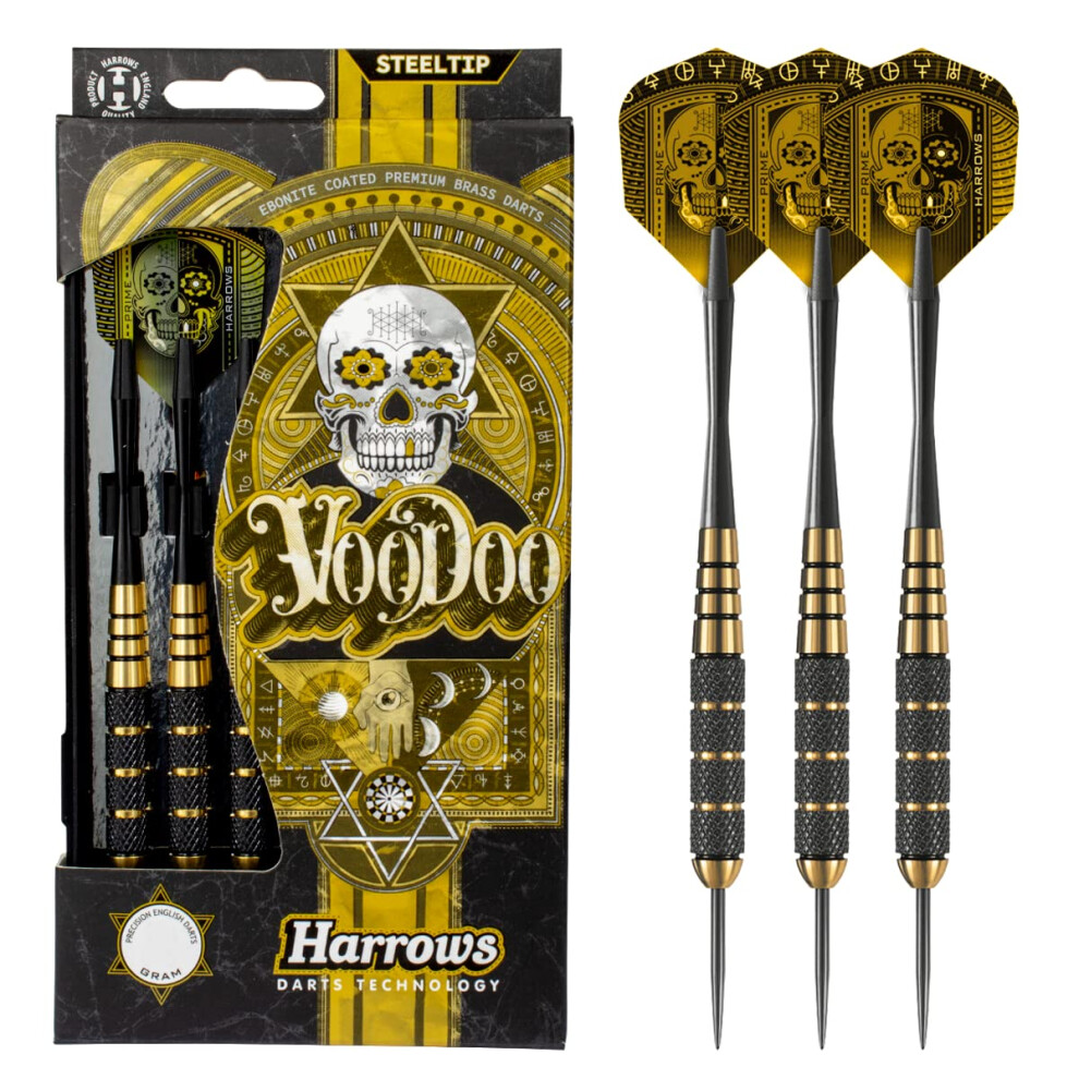 Voodoo Brass Steel Tip Darts Set 19g, 21g, 23g, 25g & 27g - Includes Speedline shafts, Marathon Gold Flights & Travel Case, (27g)