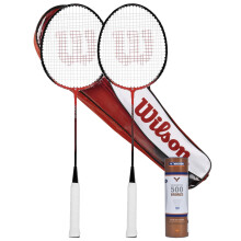 Wilson Fierce Red Adult Twin Badminton Racket, including 6 Shuttlecocks & Carry Case