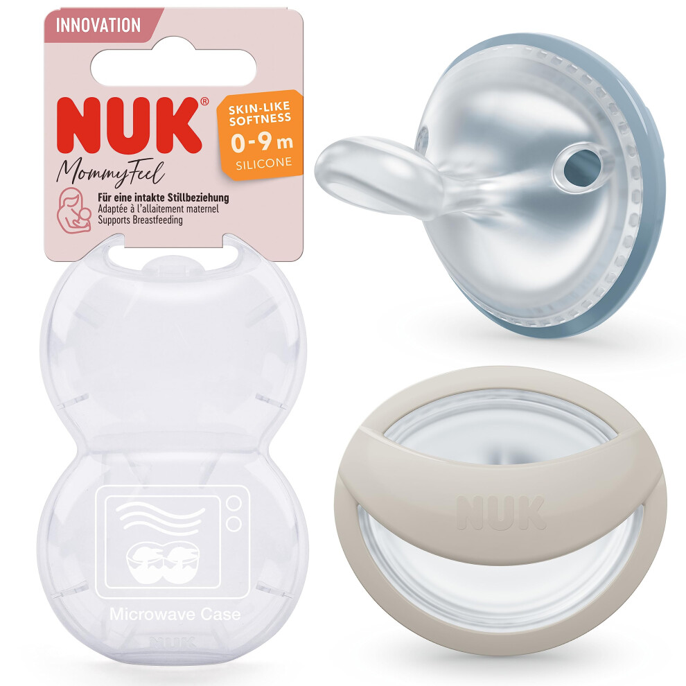Mommyfeel Baby Dummy | 0-9 Months | Breastfeeding Friendly Soothers | Bpa-Free Silicone | Jeans & Greige | 2 Count Nuk