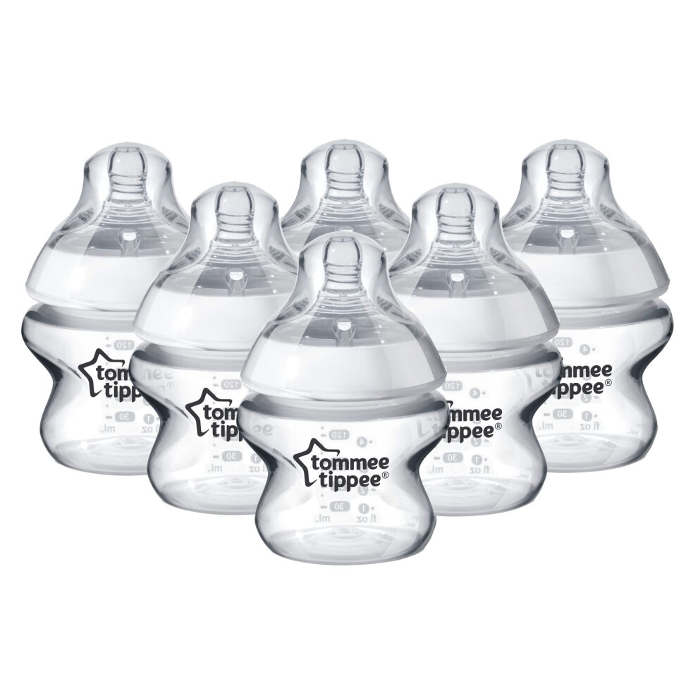 Closer to Nature Baby Bottles, Breast-Like Teat with Anti-Colic Valve, 150ml, Pack of 6, Clear