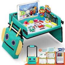 Kids Travel Tray for Toddler Car Seat | 2 in 1 Kids Lap Tray with Robot Backpack and Transparent Erasable Surface | Play Trays for Cars | Educational