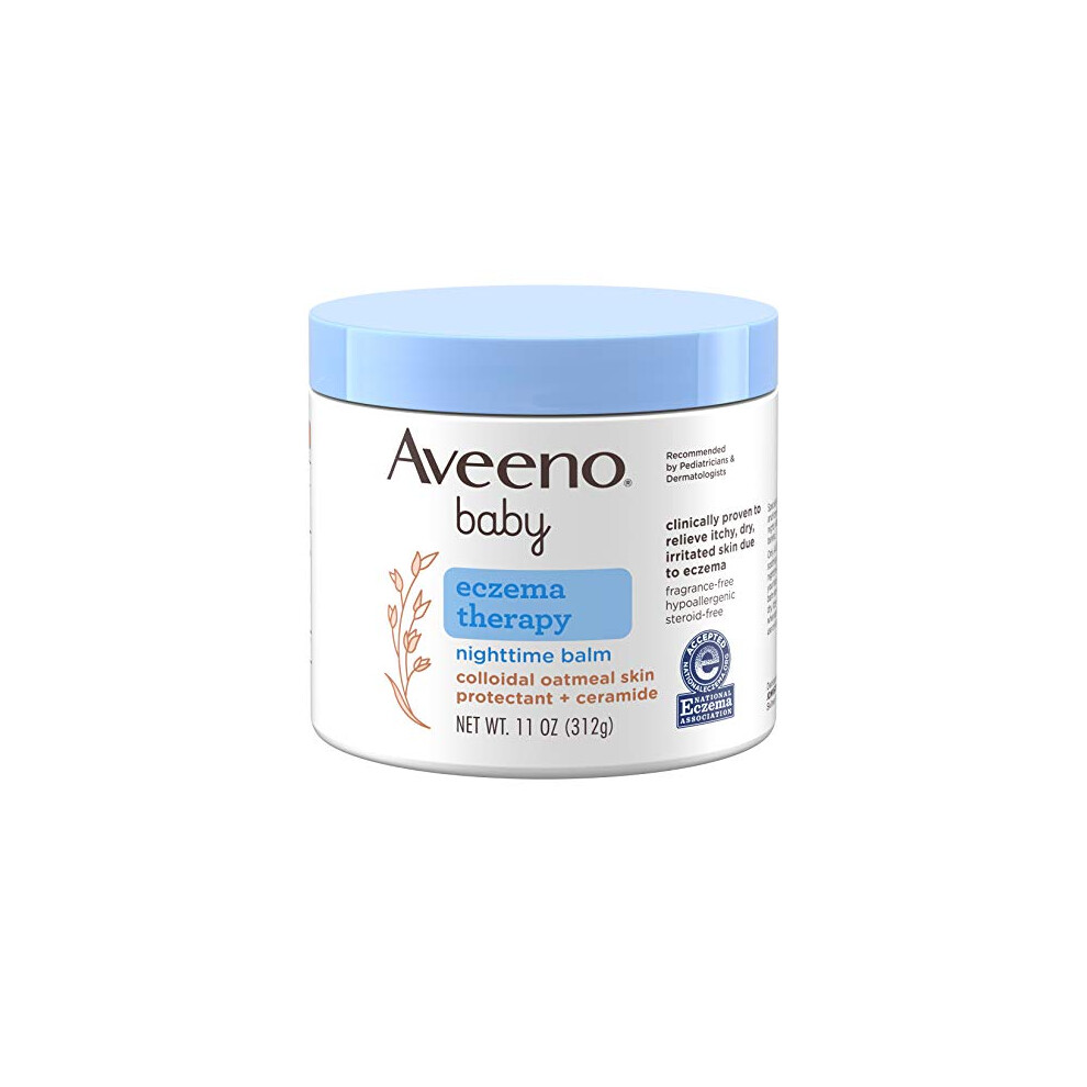 Aveeno Baby Eczema Therapy Nighttime Moisturizing Balm With Colloidal Oatmeal & Ceramide, Soothes & Relieves Dry, Itchy Skin From Eczema, Hypoallergenic,