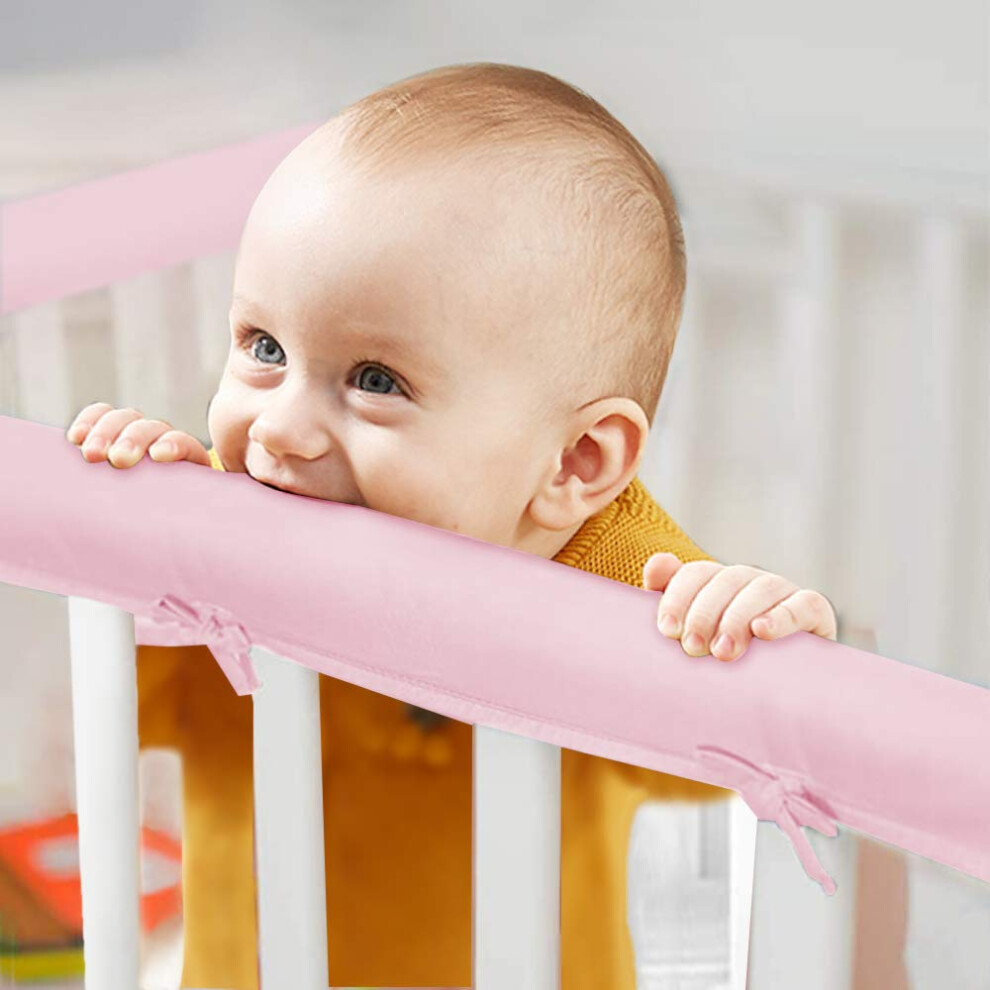 3-Piece Baby Crib Rail Cover Protector Set from Chewing,Safe Teething Guard Wrap for Standard Cribs, Fits Side and Front Rails Pink