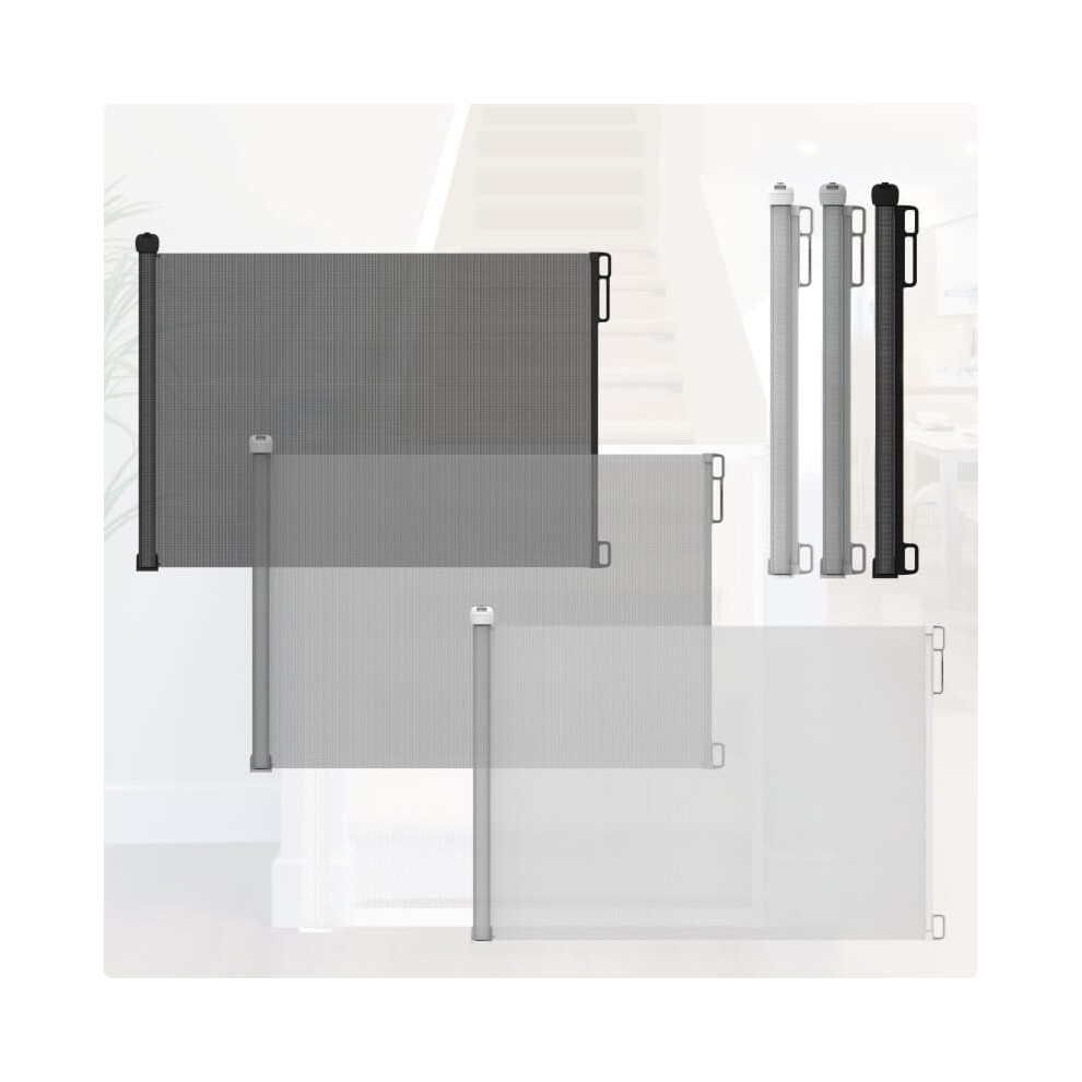 Retractable Baby Gate 87cm x 130 cm Stair Safety Gate Roll for Babies and Pets, dogs, Extendable Barrier Gates (Grey)-image-OPC-PDT9CWD-NEW