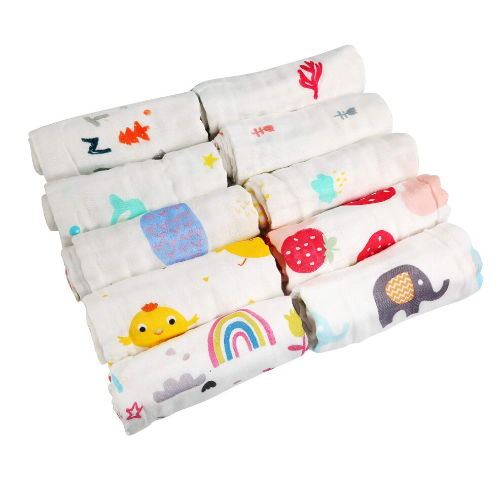 Baby Muslin Washcloths, 10 PCS Baby Towels Reusable Baby Cotton Squares Face Shower Bath Towel Soft Baby Wiping Bathing Feeding Towel for Newborn Baby