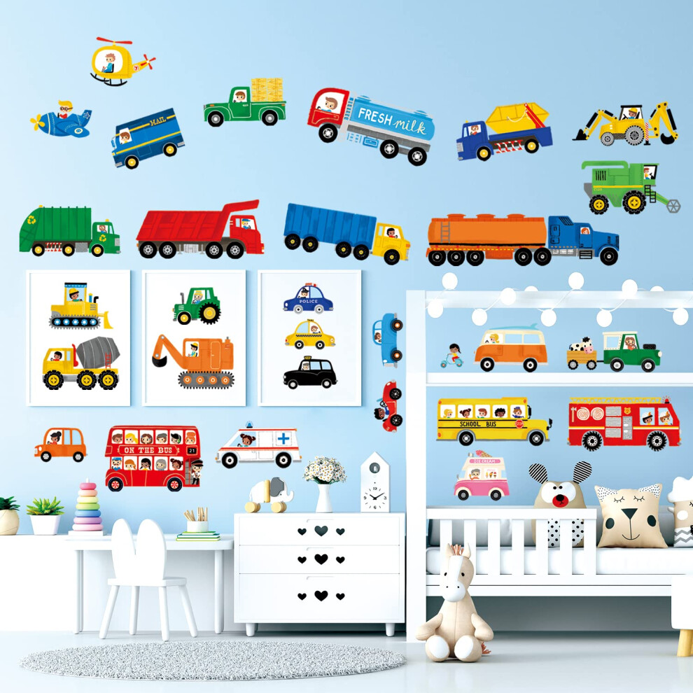 New Decowall Boys Dsl-8064 Construction Vehicles Wall Stickers Transportation Car Truck Decals Removable For Kids Baby Bedroom Nursery Playroom Living Room