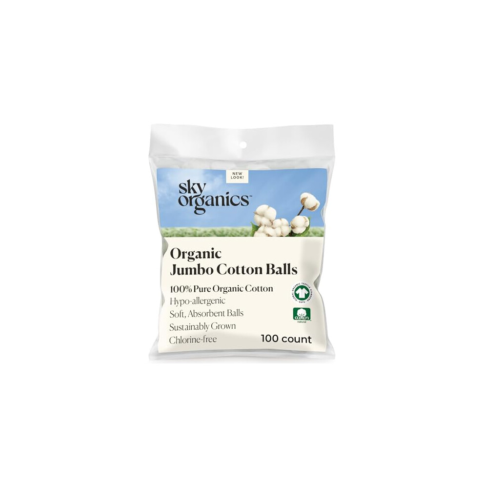 Sky Organics Bio-Jumbo-Watteb Llchen F R Empfindliche Haut. 100 % Reine Bio-Baumwolle, Nachhaltig Angebaut, Chlorfrei, Hypoallergen, Ultraweich-image