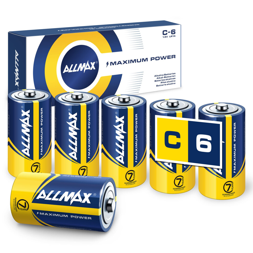 Allmax C Maximum Power Alkaline Batteries (6 Count) Â Ultra Long- Lasting, 7-Year Shelf Life, Leakproof Design, 1.5V 859904006331