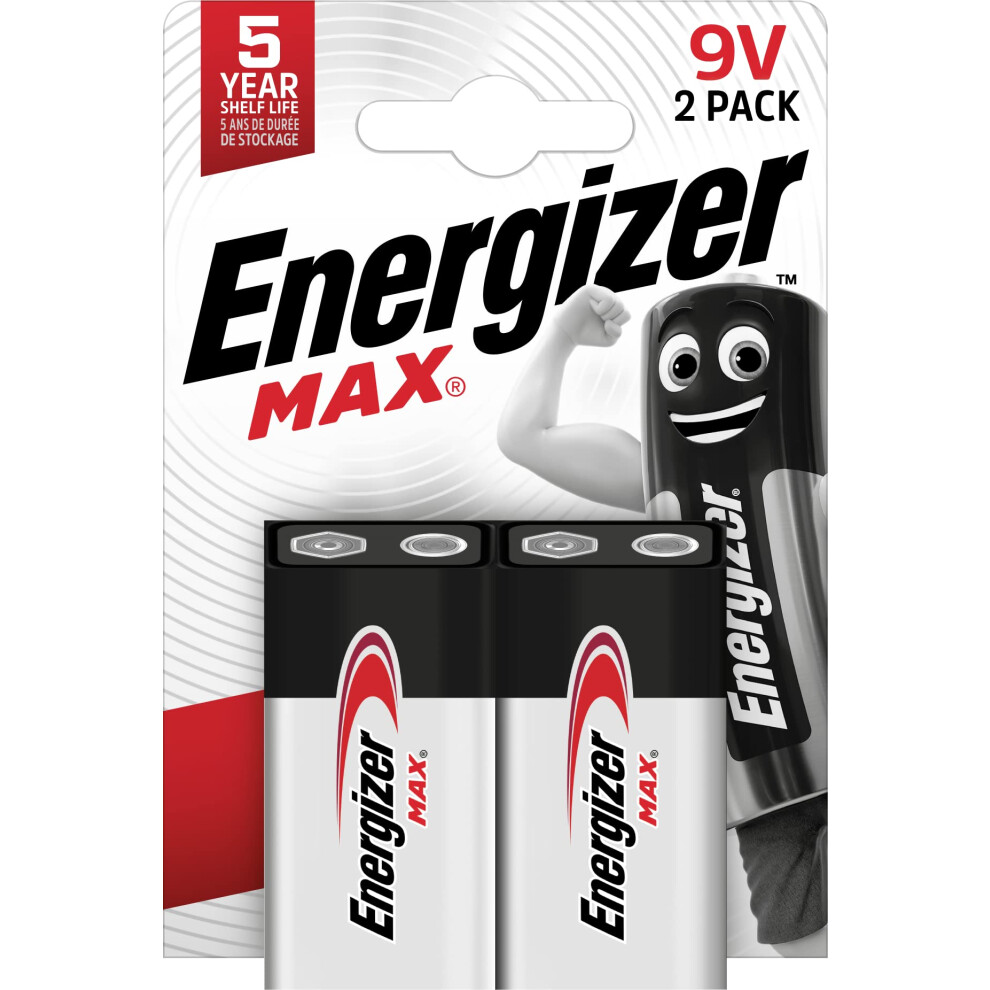 9V Batteries, Max Alkaline Power, 2 Pack