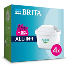 MAXTRA PRO All In One Water Filter Cartridge 4 Pack - Original BRITA refill reducing impurities, chlorine, pesticides and limescale for tap water with