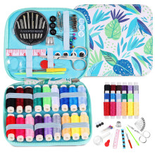 Sewing Kit for Adults Needle and Thread Kit for Sewing with Leaves Zipper Case 18 Color Threads Portable Basic Hand Sewing Repair Kits for Beginners
