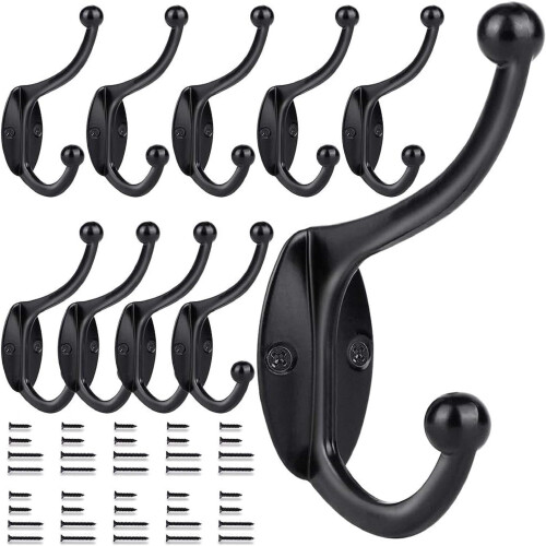Black Coat Hooks for Wall - Stainless Steel Coat Racks(10 Pack) - Heavy Duty Coat Hooks Wall Mounted - Premium Design Rust Free Door Hooks for Hanging