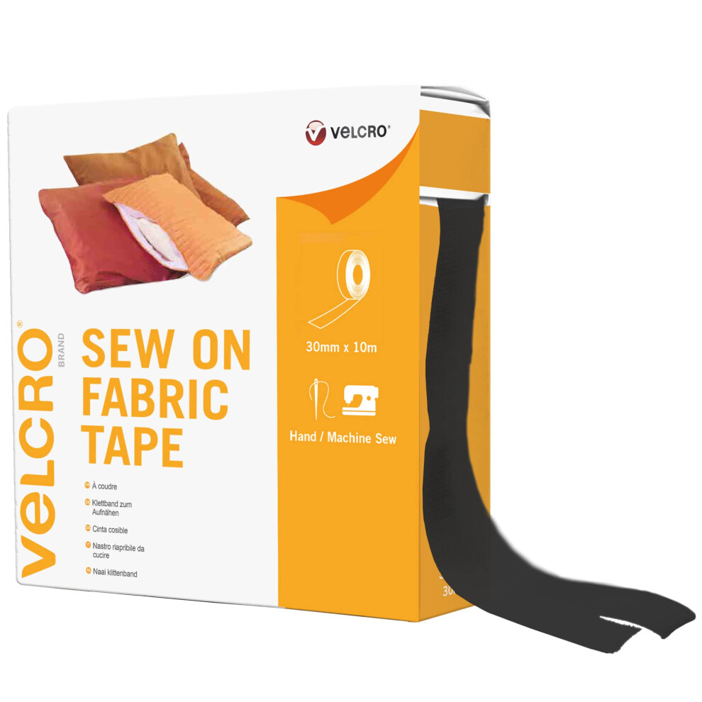 Brand | Sew on Fabric Tape | Cut-to-Length Strong Hook & Loop Self Adhesive Tape Perfect for Crafting, Clothing Repairs & Hemming | Black30mm x 10m