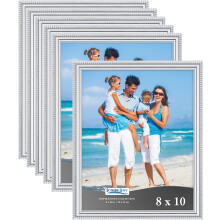 10x8 inch Picture Frames (Silver, 6 Pack), Beautifully Detailed Moulding, Contemporary Picture Frame Set, Wall Mount or Table Top, Inspirations