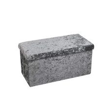 HomeHarmony Crushed Velvet Quilted Top Folding Storage Ottoman Seat, Stool, Toy Storage Box (Silver Large)