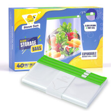 Stove Sun 40 Small Ziplock Freezer Bags | Smart Reuseable Food Bags | Clear and Tight Seal | Food Storage Bags With Expandable Stand & Fill Bottom