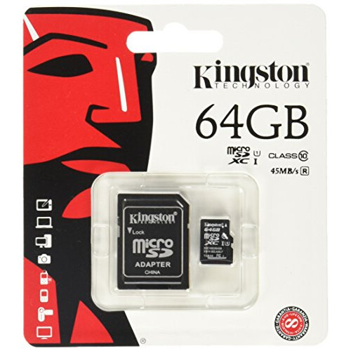 Kingston Technology SDCX10/64GB 64 GB micro SDXC Class 10 Flash Card with SD Card Adapter