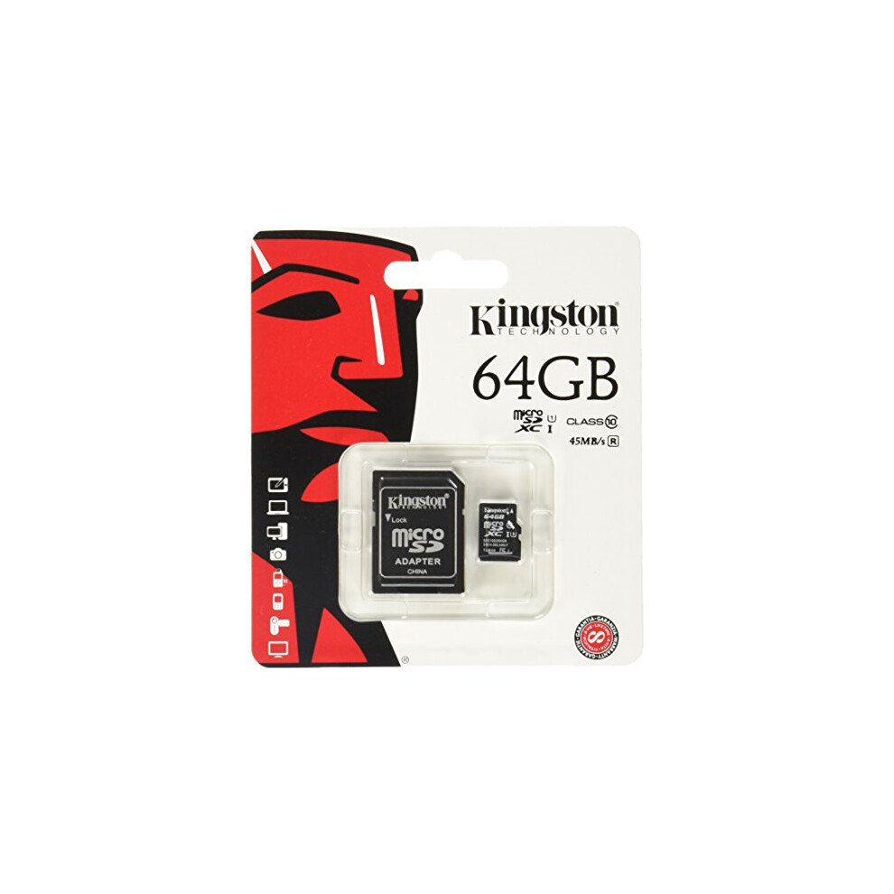 Kingston Technology Sdcx10/64Gb 64 Gb Micro Sdxc Class 10 Flash Card With Sd Card Adapter