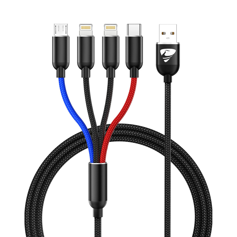 Multi Charger Cable, 4 in 1 Charger Cable [1.2M] Multiple USB Cable Nylon Braided with Lightning Cable Micro USB C Charger Cable for iPhone