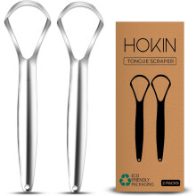 Tongue Scraper for Adults by HOKIN (2Pcs Oral Care Pack) Stainless Steel Tongue Cleaners Reduce Bad Breath 100% Metal Tough Scrapers Men and Women