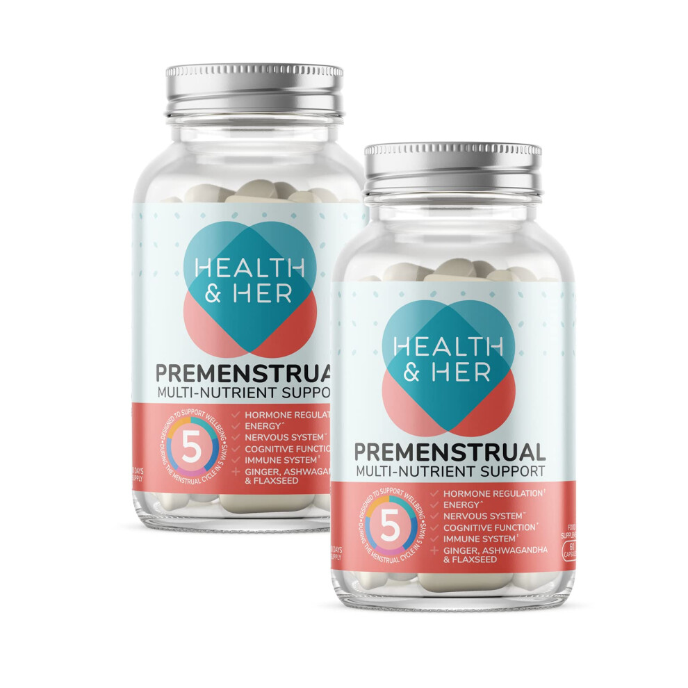 Health And Her Health & Her Premenstrual Supplements For Women - Pms Support For Menstrual Wellbeing - Supports Hormone Regulation, Energy, Nervous System &