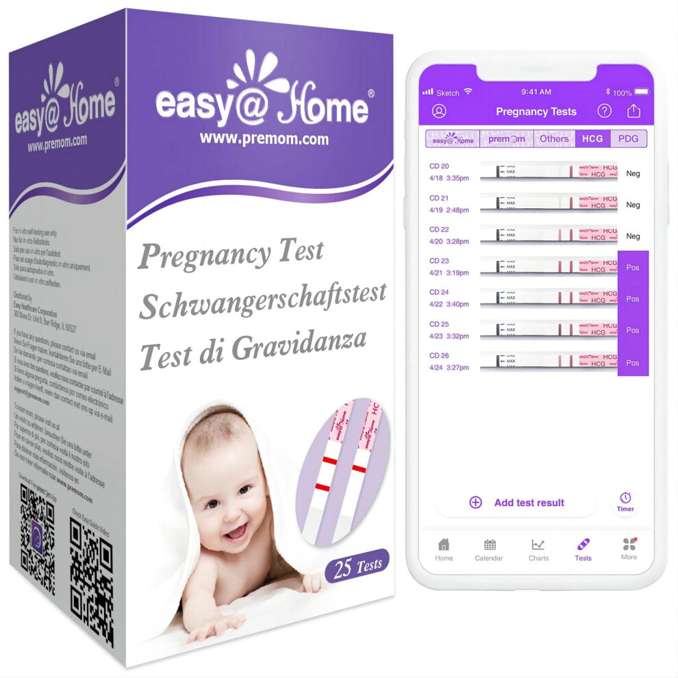 Easy@Home 25 X Pregnancy Test Strips For Early Detection 10 Miu/Ml, Fertility Test Kit, 25 Hcg Tests