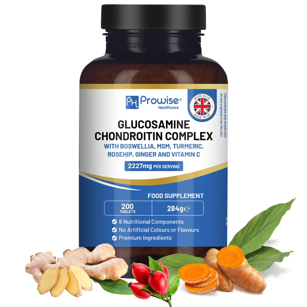 Ph Prowise Healthcare Glucosamine And Chondroitin Complex 2227Mg Per Serving | 200 High Strength Tablets | 8 Nutritional Components | Msm, Boswellia, Vitamin C, Turmeric,