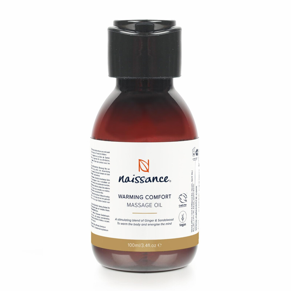Naissance Warming Comfort Relaxing Massage Oil - 100Ml - Grapeseed Oil Base With Ginger & Sandalwood