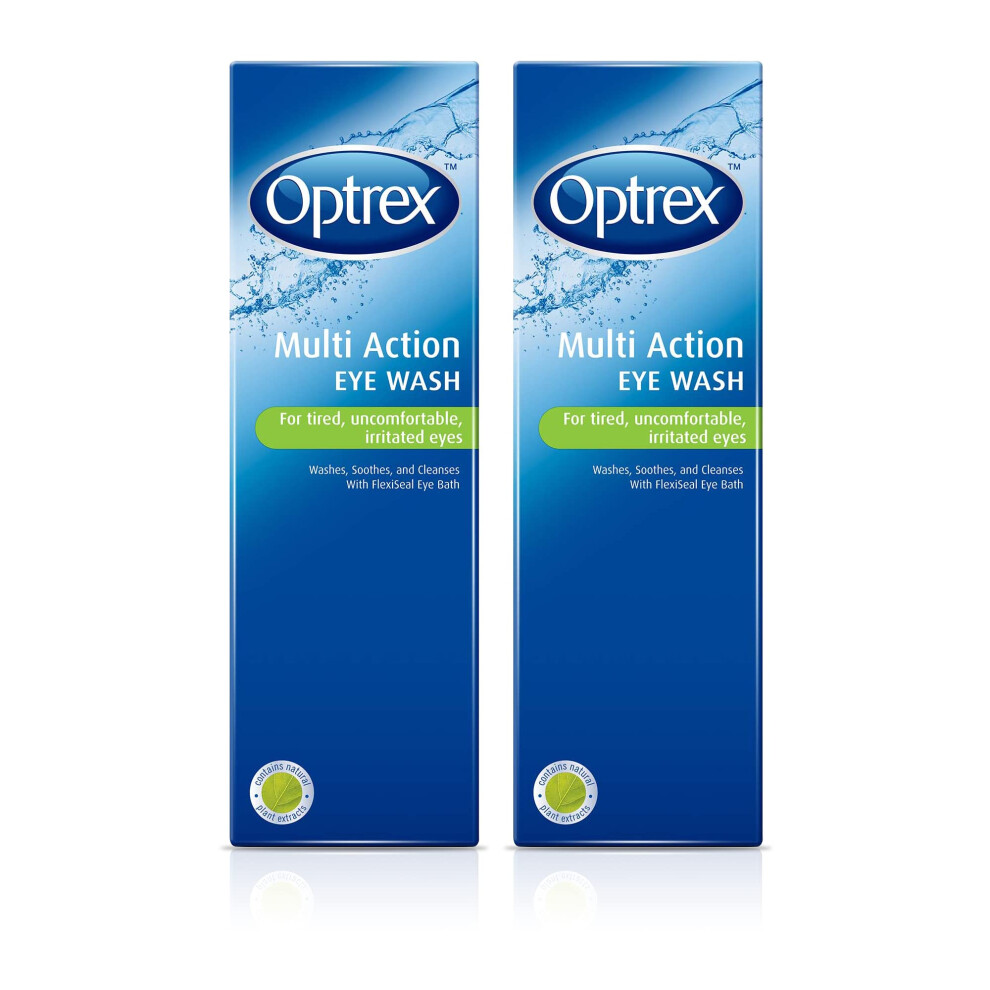 Multi-Action Eye Wash Solution, Suitable for Tired, Uncomfortable, Irritated Eyes, 300ml Optrex Eye Wash Solution (Pack of 2)