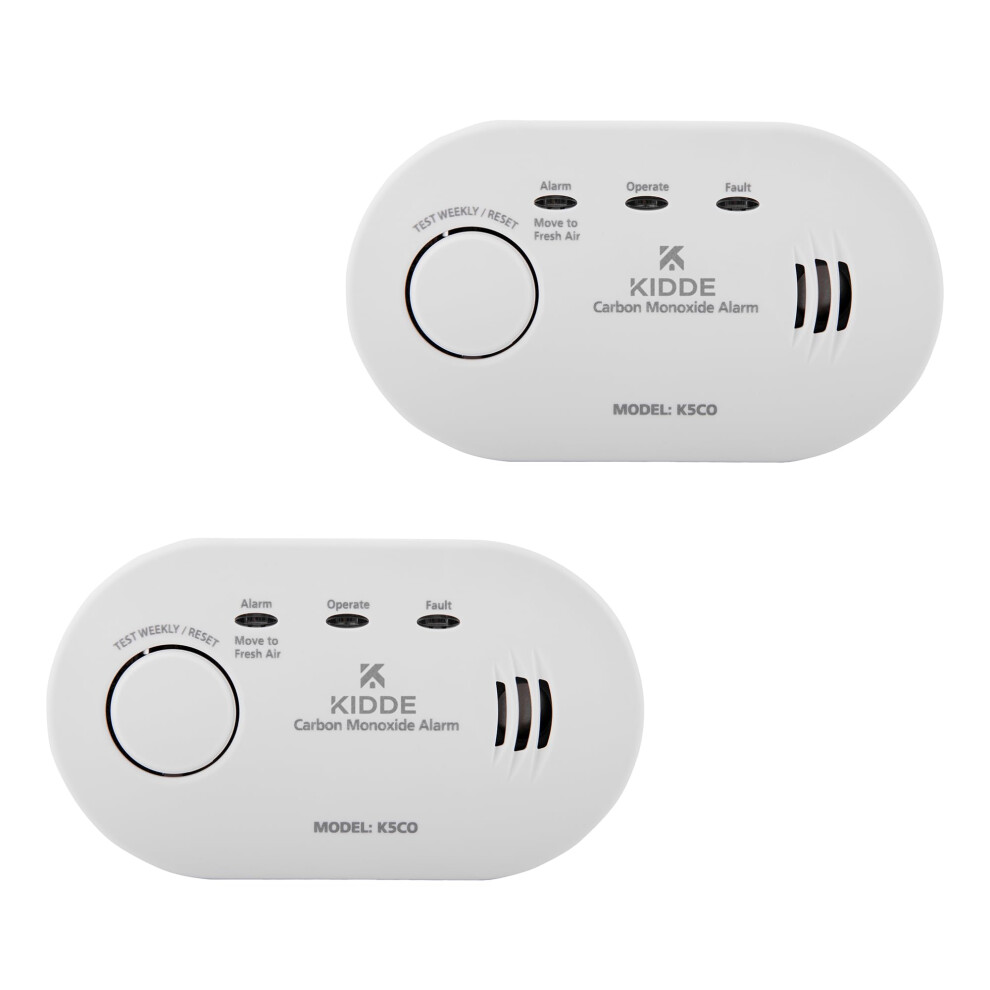 Twin Pack Kidde K5CO Carbon Monoxide Alarm Ten Year Life With AA Batteries Included