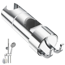Shower Head Holder with 2 Hooks for 20.5-23.5mm Shower Heads, Adjustable Shower Head Bracket for 16-27mm Slide Rod, Chrome Plated Shower Holder