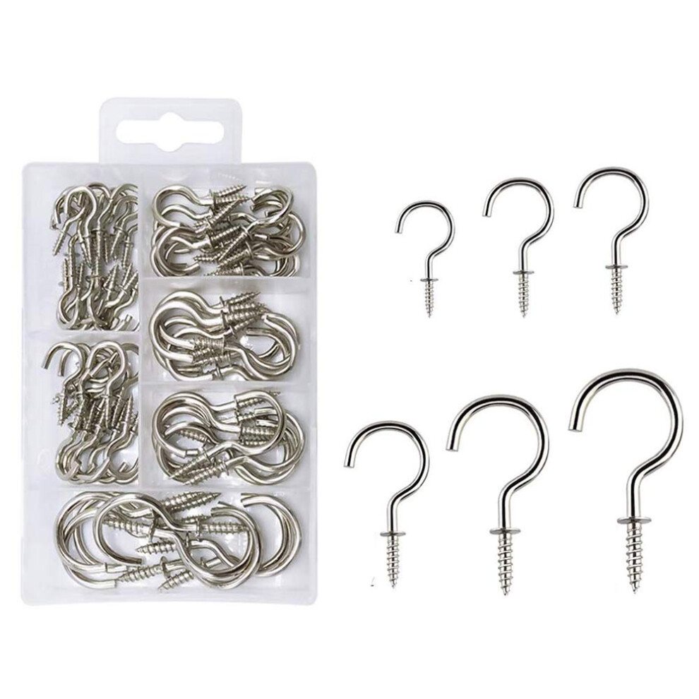 90 Pcs Screw In Hooks, Cup Hooks 6 Sizes Hooks For Hanging Mug Cup Ceiling Hooks Hooks Kit For Kitchen Garden 712673009173