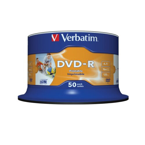 Verbatim 43533 DVD-R 4.7GB 16x Printable 50 Pack Spindle 1